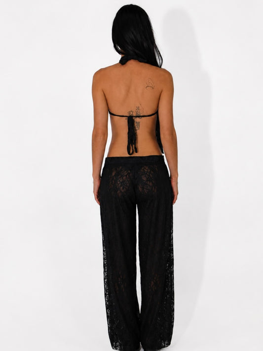 Black lace high neck top