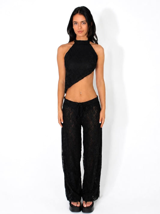 Black lace high neck top