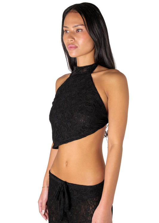 Black lace high neck top