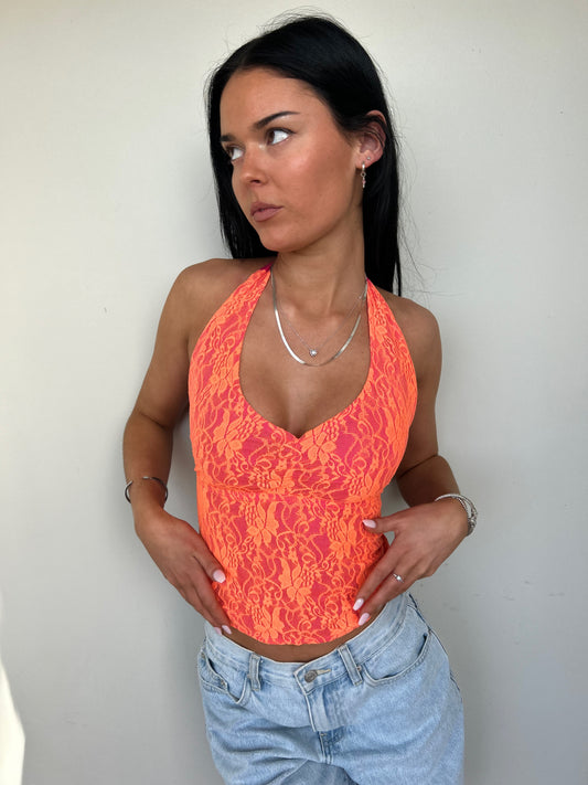 Orange lace halter