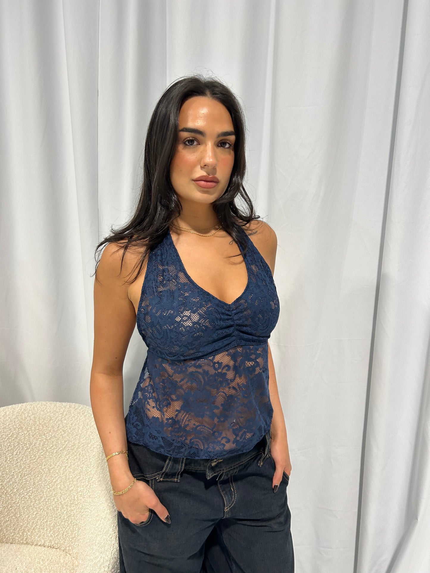 Navy lace halter