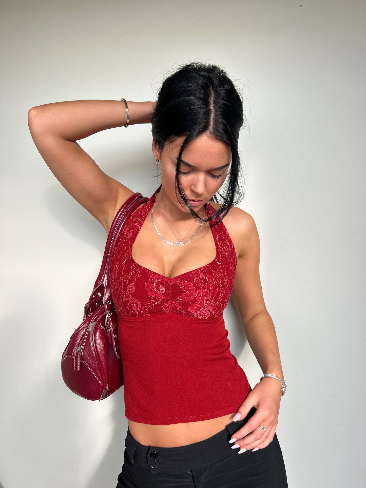 Red lace halter