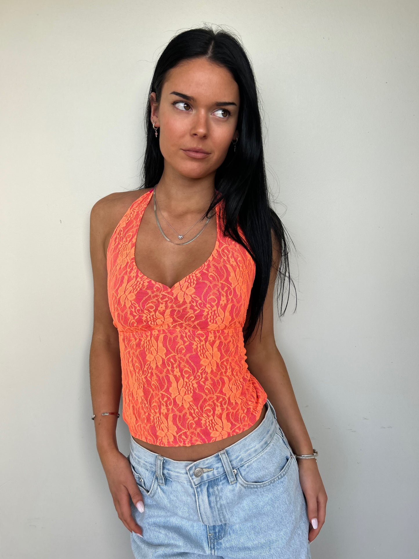 Orange lace halter