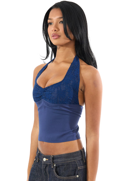 Navy Lace Halter Top