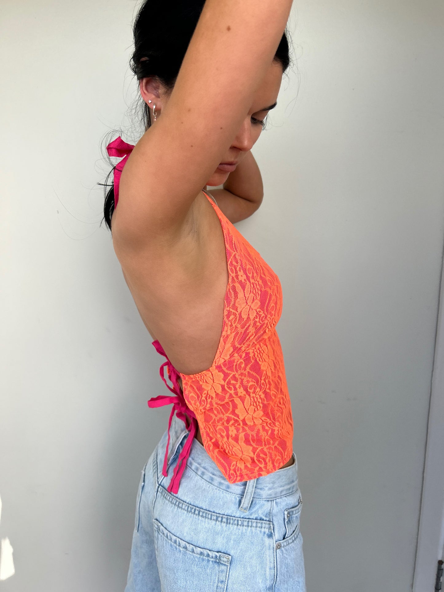 Orange lace halter