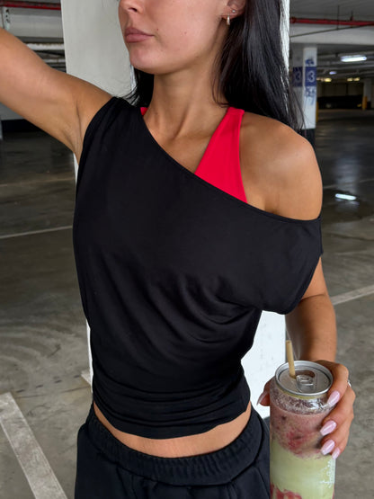 Black off shoulder top