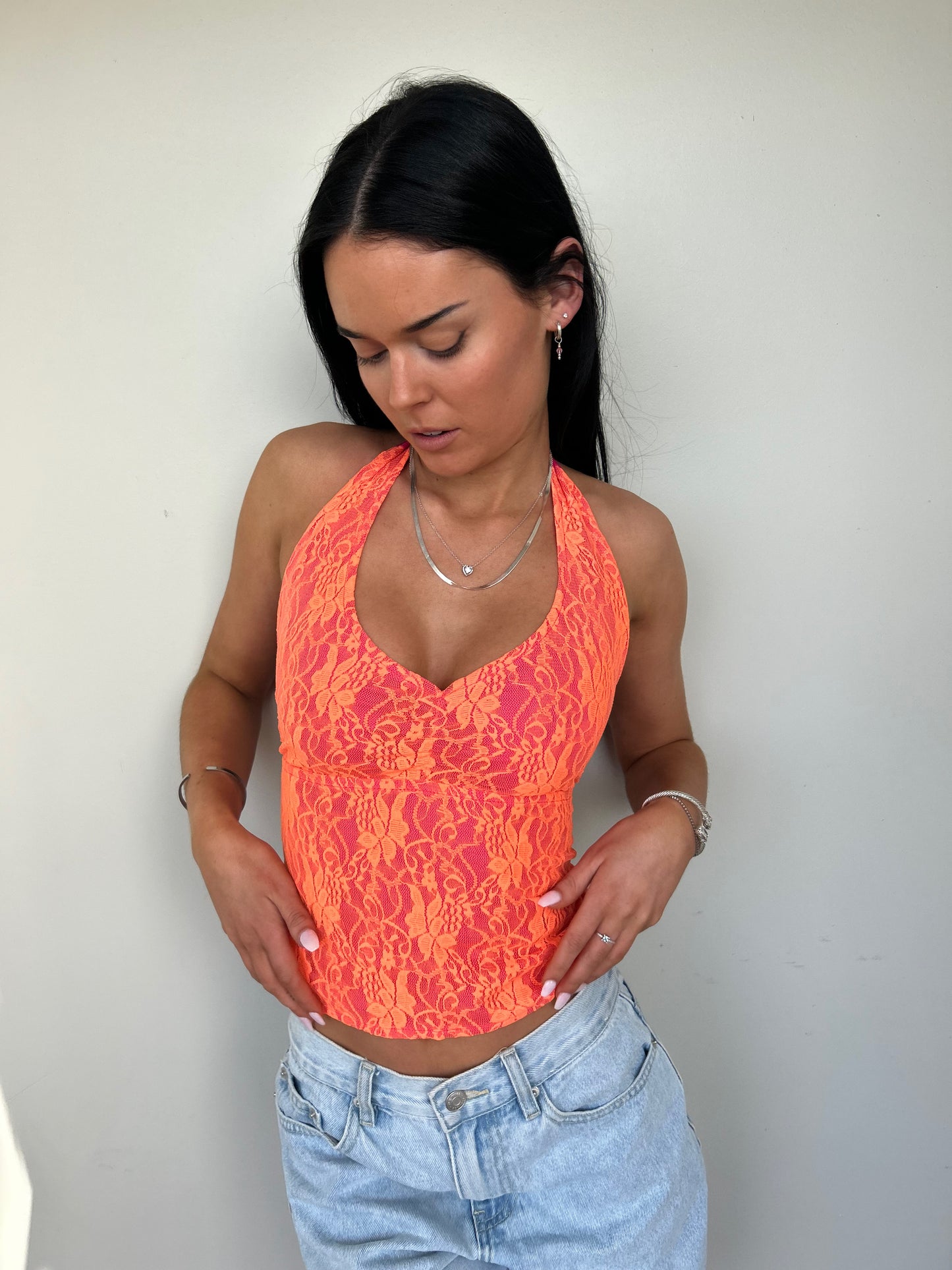 Orange lace halter