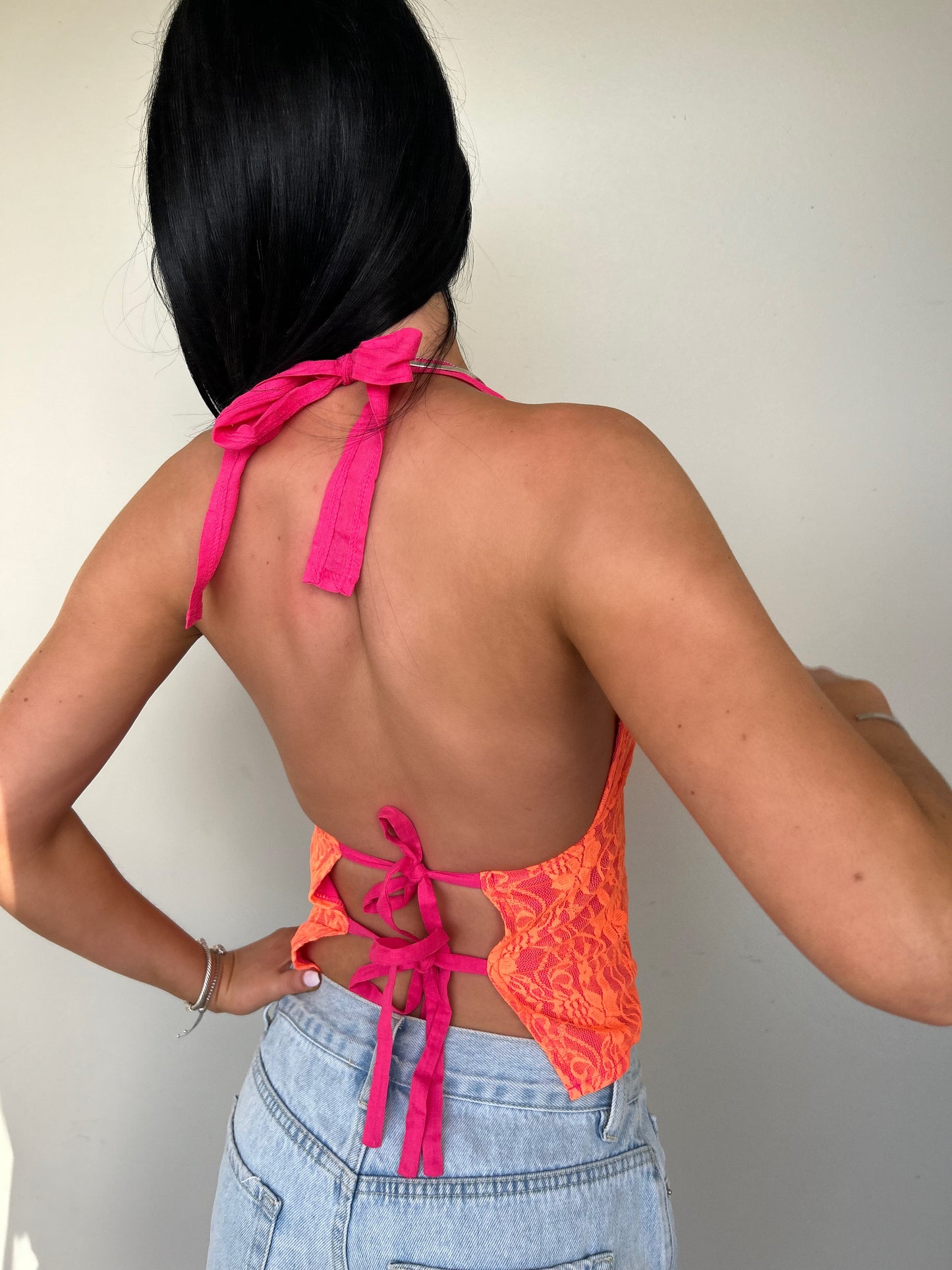 Orange lace halter