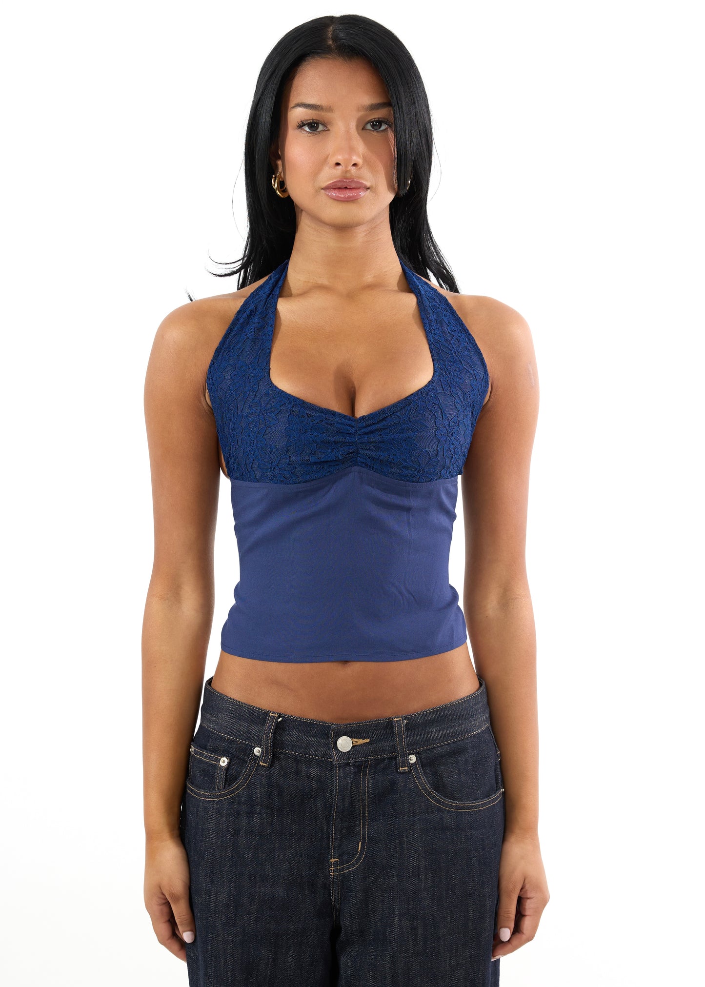 Navy Lace Halter Top