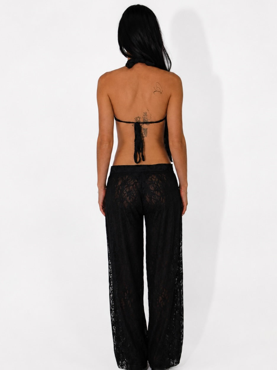 Black lace high neck top