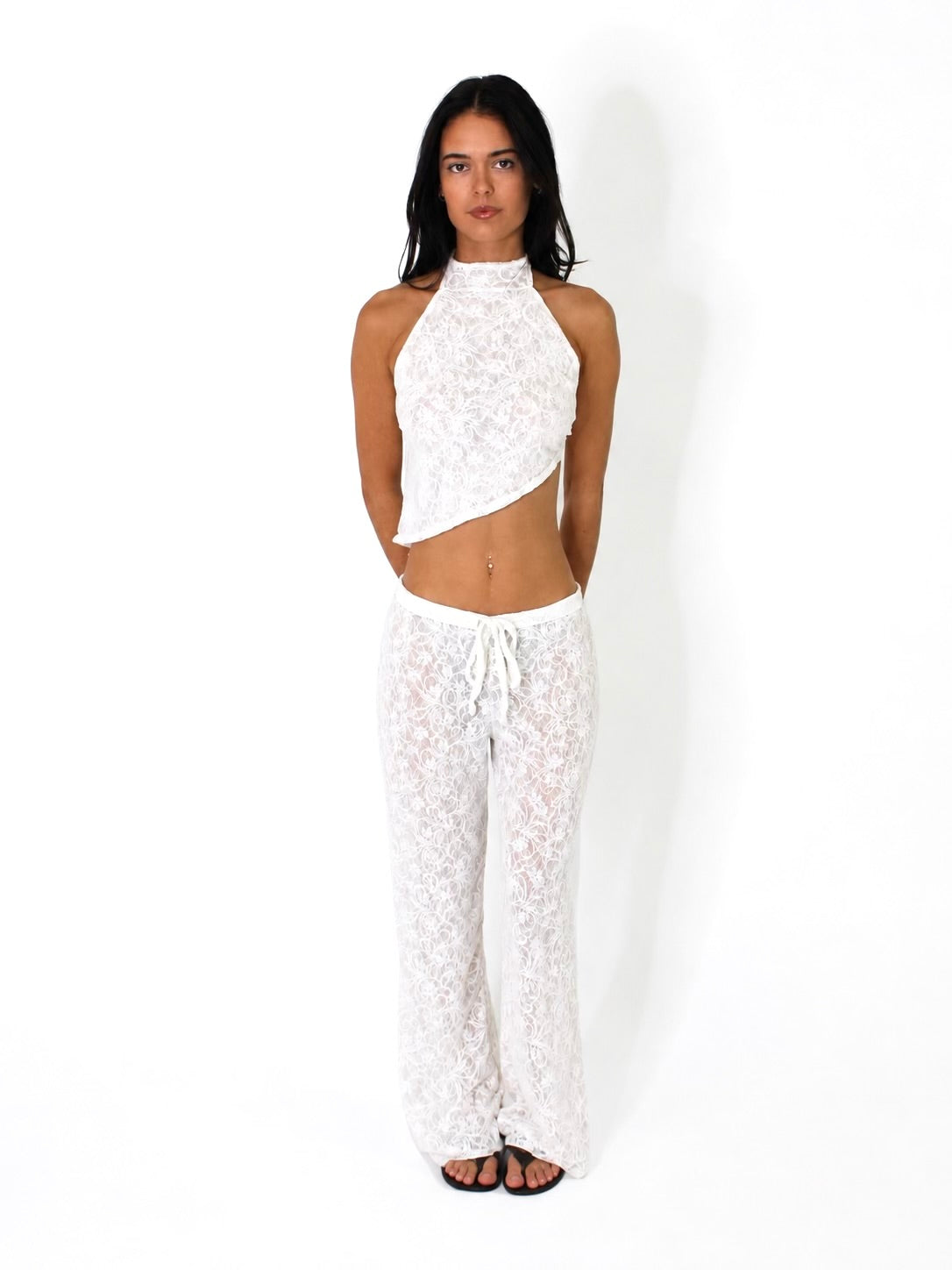 White lace high neck top