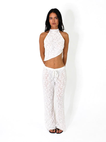 White lace high neck top