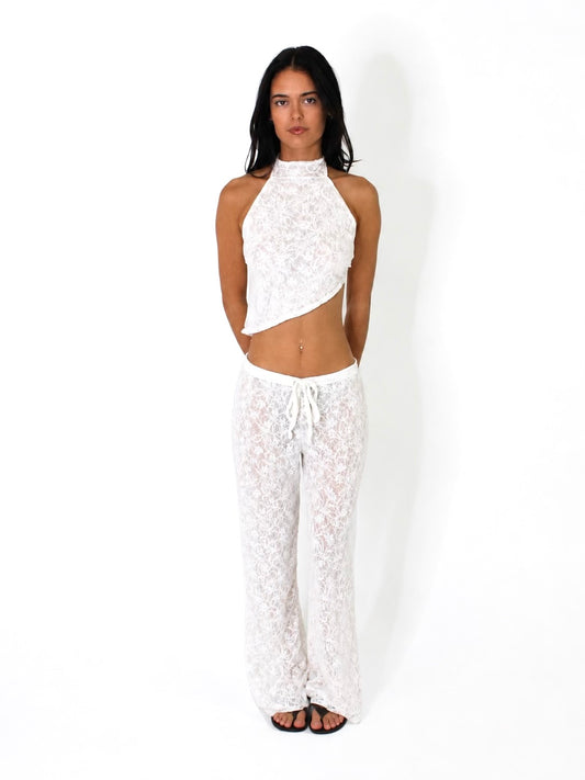 White lace high neck top