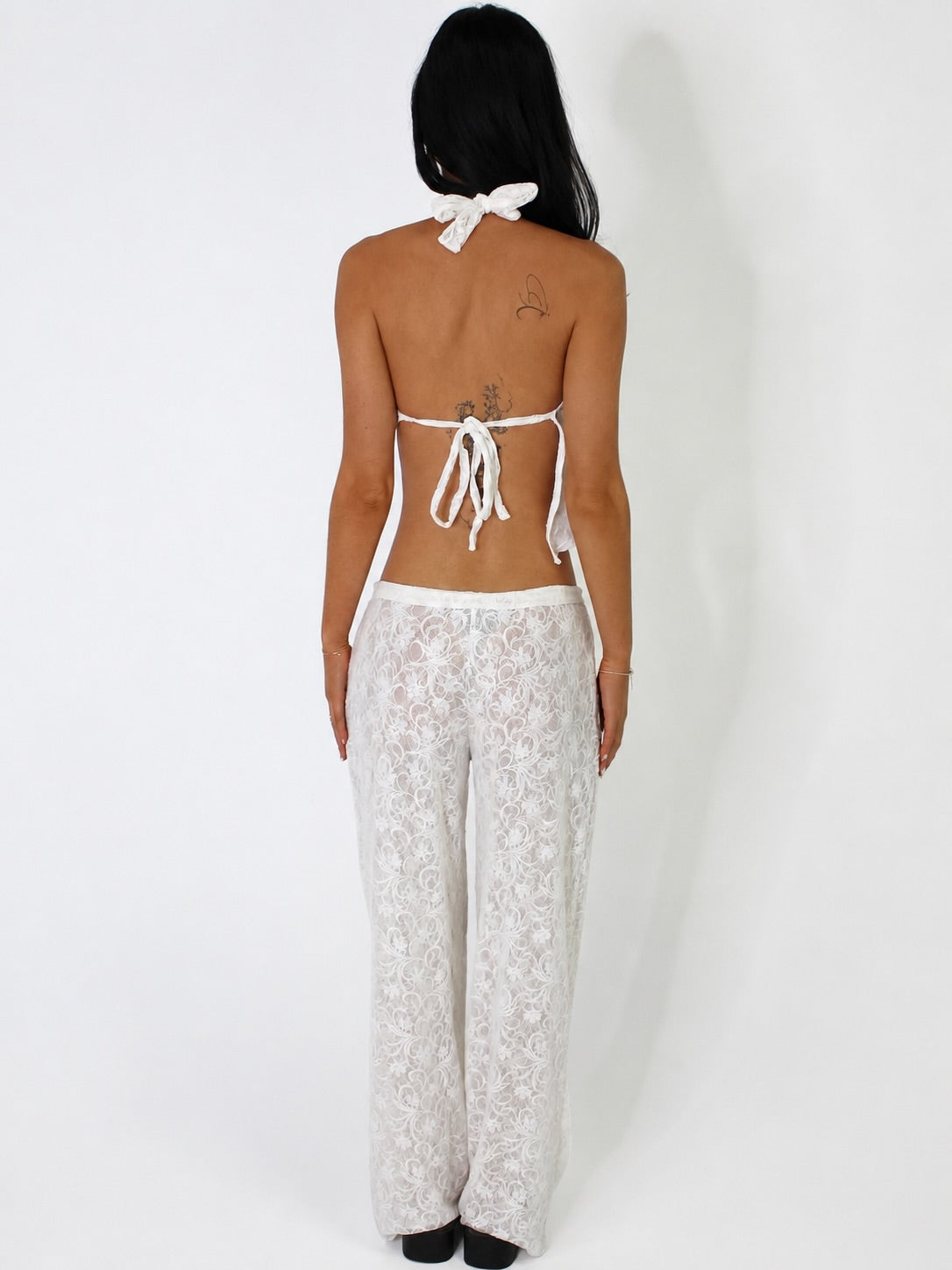 White lace high neck top