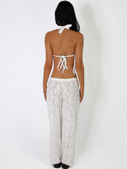 White lace high neck top
