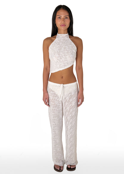 White lace high neck top