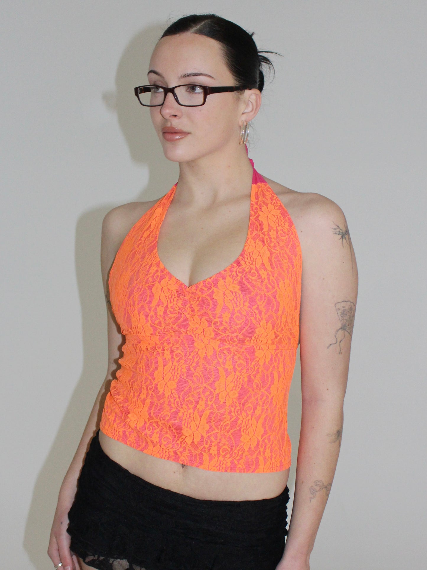 Orange lace halter