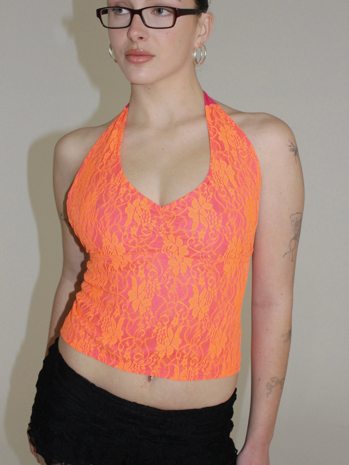 Orange lace halter