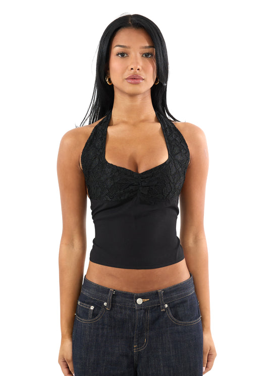 Black Lace Halter Top