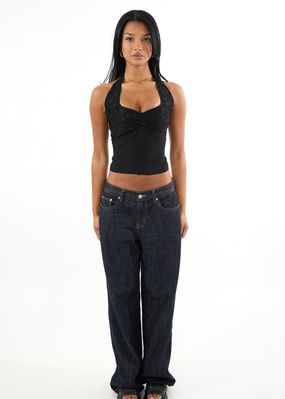 Black Lace Halter Top