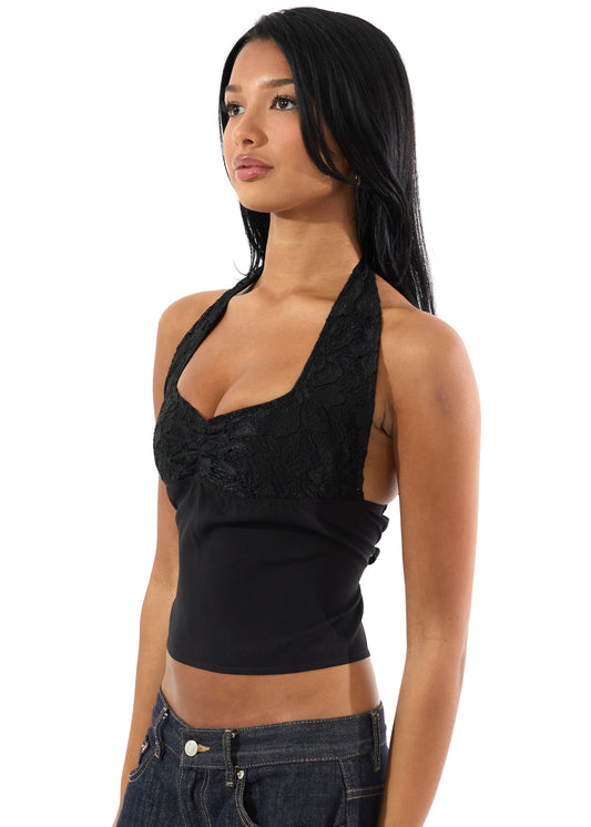 Black Lace Halter Top