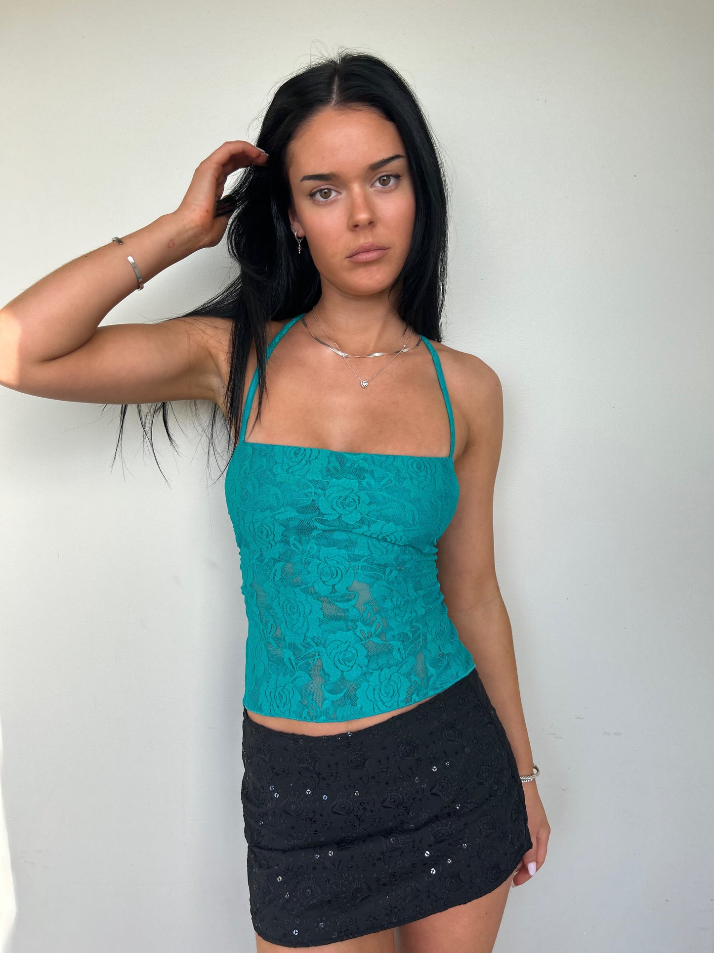 Turquoise lace top