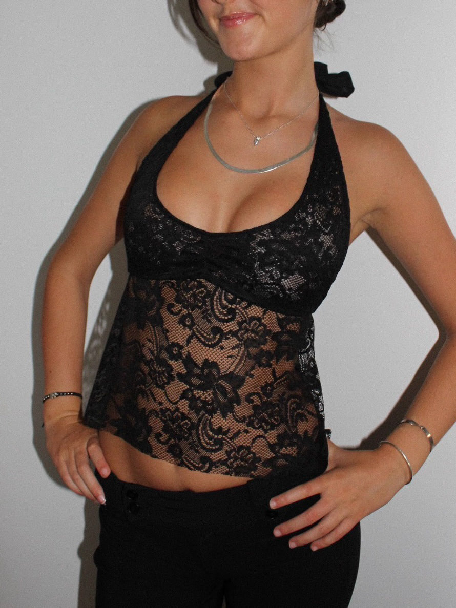 Black lace halter top online