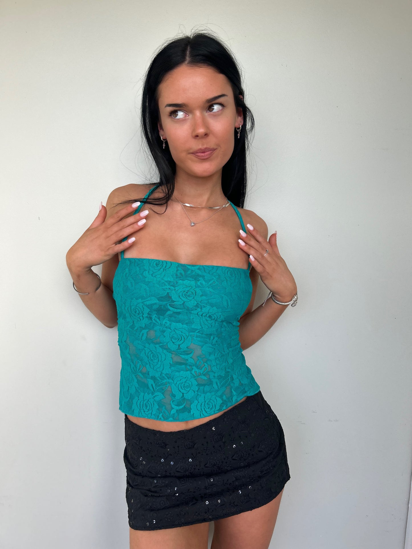 Turquoise lace top