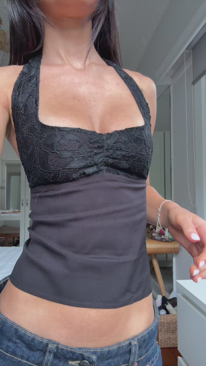 Black Lace Halter Top
